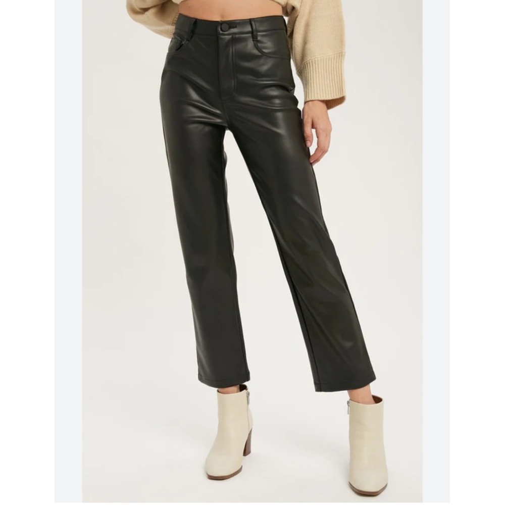 miou muse Faux leather straight Black Faux Leather Cropped Pants M